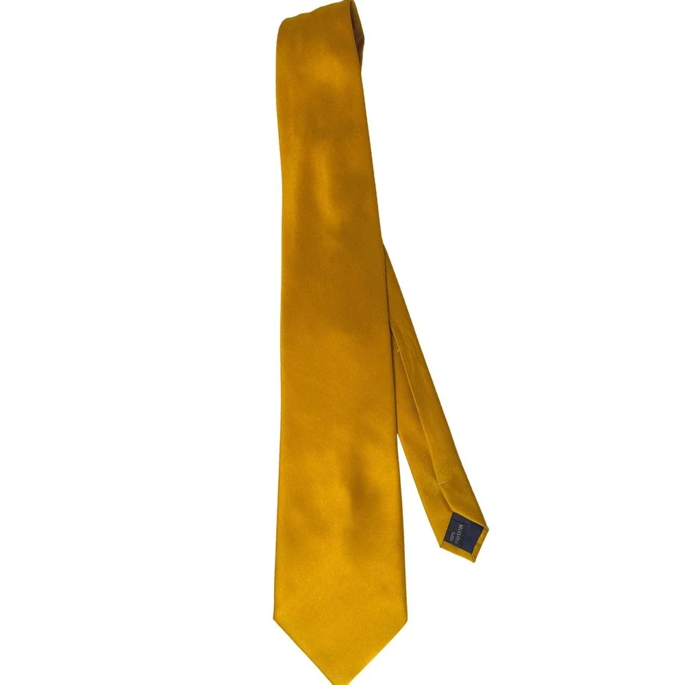Mens Gold Mustard Yellow Solid Satin Necktie 3.5 In Width Classic 58 Inch Length